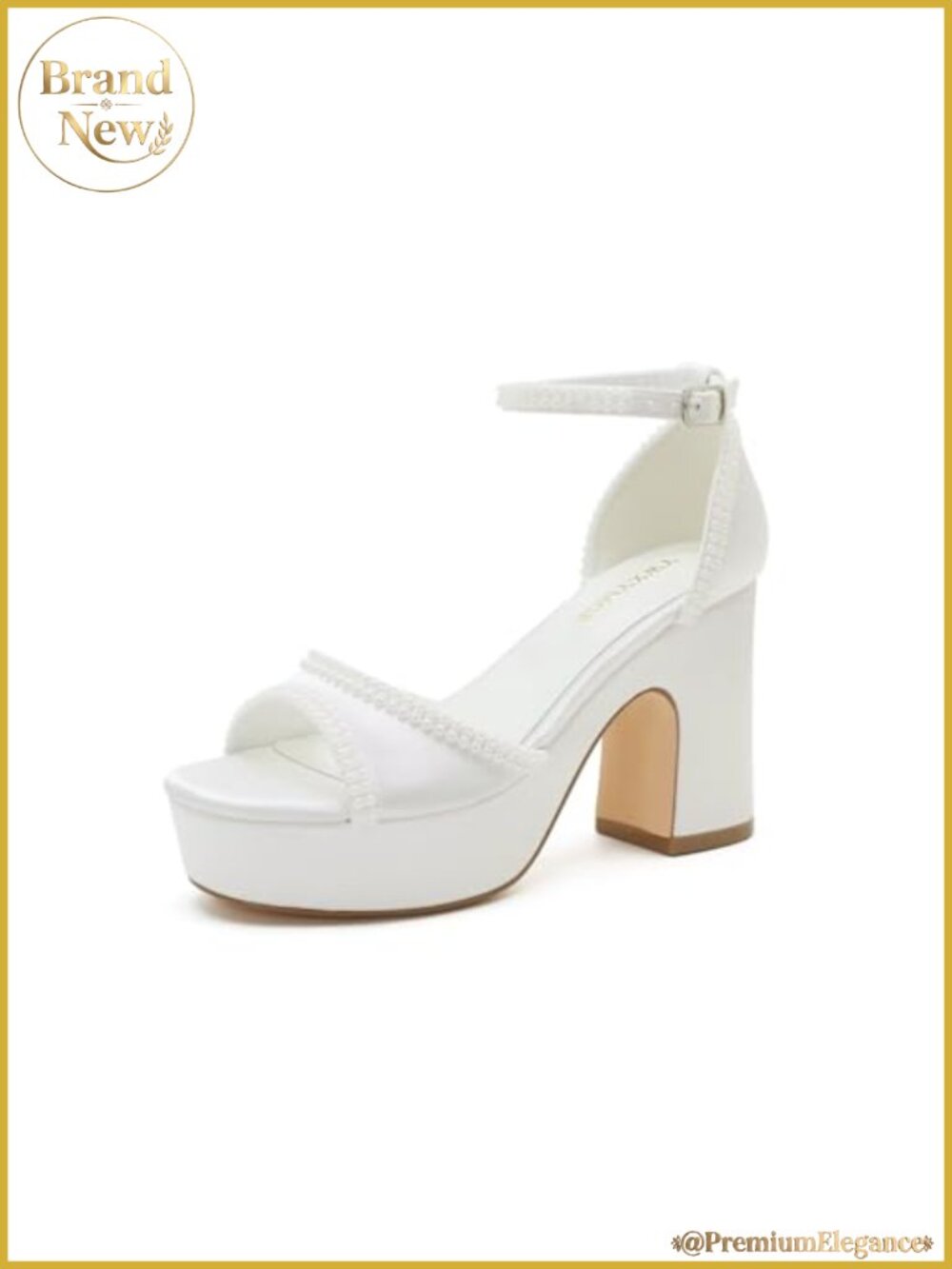 Satin Pearl Platform Chunky Heel Wedding Sandals Open Toe Bridal